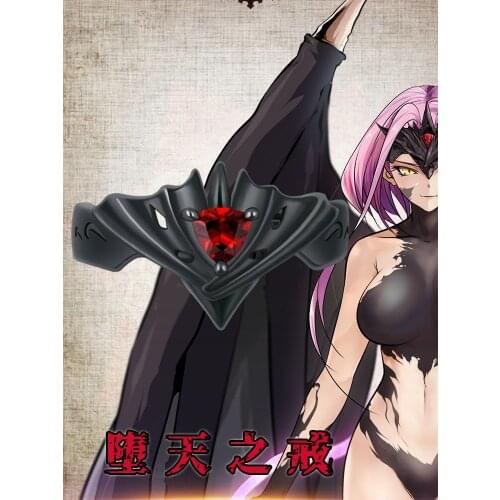Anime The Fallen Angel Ring Black Wings Ruby Carving Fashion 925 Sterling Silver Rings Cosplay Props Jewelry Daily Cos Gift New