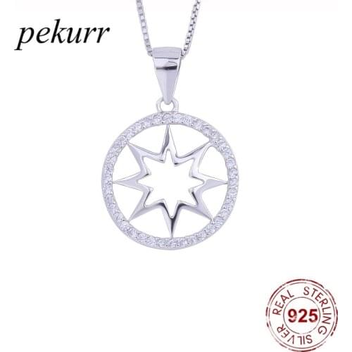 Pekurr 925 Sterling Silver Hollow North Star Necklace For Women Choker Zircon Round Circle Pendants Fashion Jewelry Silver Gifts