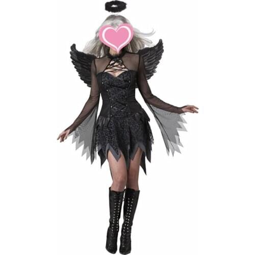 Halloween Devil Costume For Women Sexy Dark Angel Costume Dress With Wing Cosplay Performance Clothing