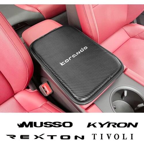 Leather Car Armrest Cushion Cover Pad For Ssangyong Korando Kyron Musso Rexton Tivoli Actyon Protective Pad Car Accessories