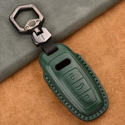 Leather Car Smart Key Cover Case fob for Audi Q8 C8 A6 A7 A8 2018 2019 Auto Styling Holder Protection Shell Accessories Ring