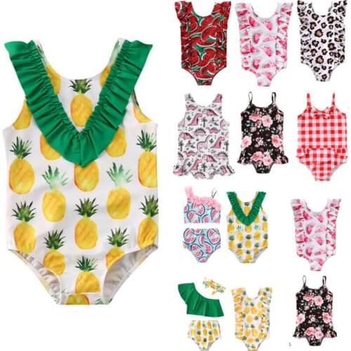 Summer Swimsuit for Little Girls Toddler Baby Girls Bikini Suit Fruits Print Ruffles Swimsuits Swimwear Bathing Suit