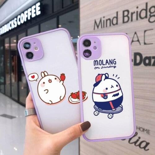 Molang Phone Case For iPhone 12 11 Mini Pro XR XS Max 7 8 Plus X Matte transparent Purple Back Cover