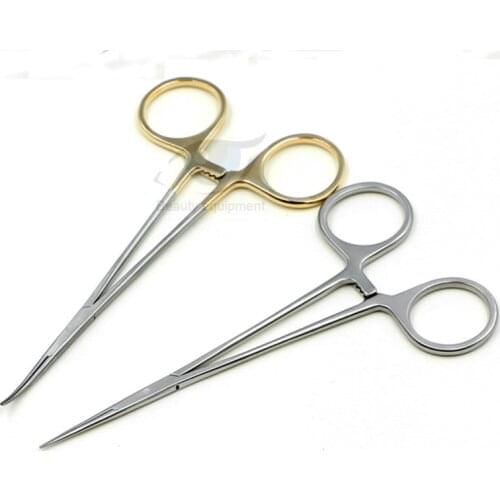 Medical stainless steel gold handle micro hemostatic forceps beauty plastic double eyelid microtool straight elbow full tooth to