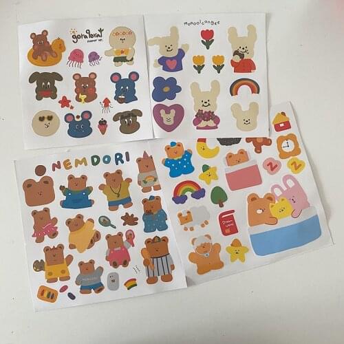 Cute Cartoon Bunny Bear Decorative Sticker Girl Hand Account Laptop Suitcase Diy Labels Sealing Stationery Stickers Scrapbooking