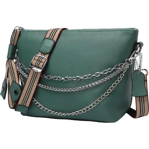 Fashion All-match Women Genuine Leather High Capacity ChainShoulder Bag New Solid Color Crossbody Bag Travel Ladies Handbags