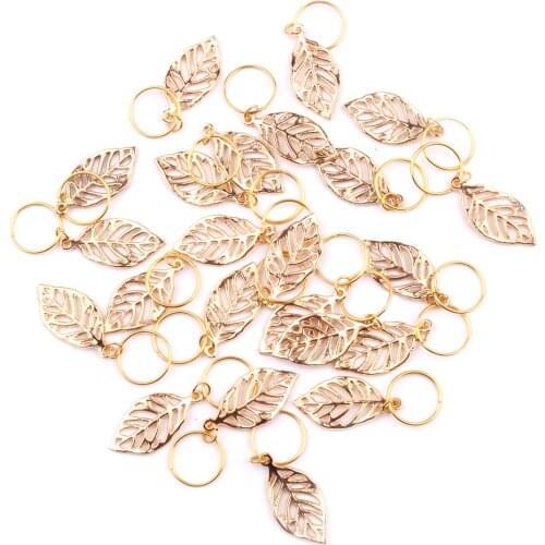 50pcs/bag golden leaves Hair Braid Rings Accessories Clips for Women and Girls Dreadlocks Beads Set Color Gold and Sliver