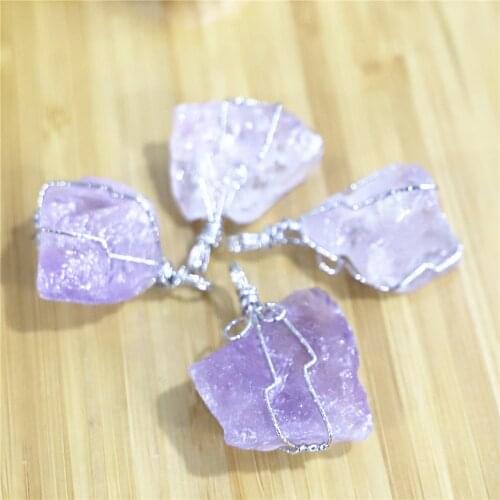 Natural Stones Gems Clear Crystal Pendants Necklaces Reiki Healing Irregular White Yellow Purple Pink Quartz Pendulum