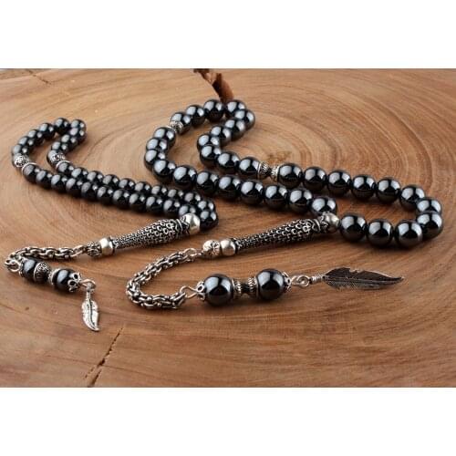 Natural Hematite 2 Piece 925 Silver Tassel 33 Beads For Prayer Tasbih Rosary Calming Men Women Meditation Jewelry From Turkey