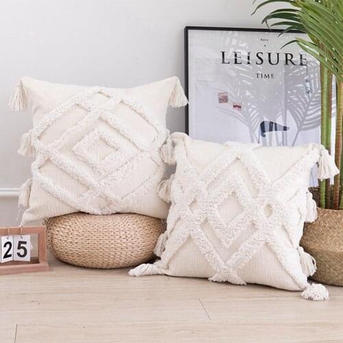 Nordic Style Tufted Pillowcase Embroidered Throw Pillows Case Decorative Cushion Cover Tassel 45x45cm for Sofa Bed Home Decor