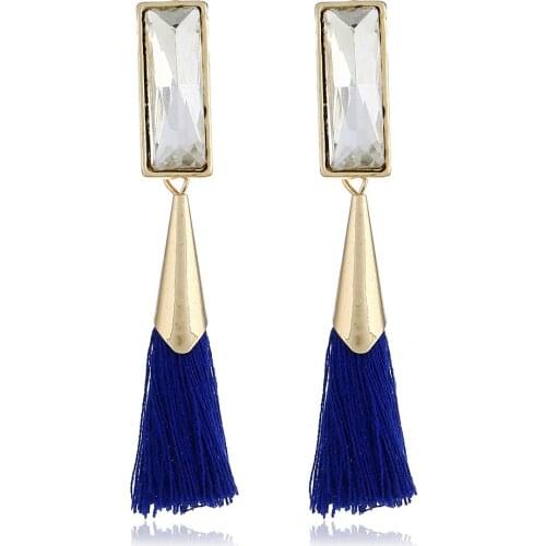 The New Fashion Earrings Geometric Square Crystal Mosaic Tassel Earrings