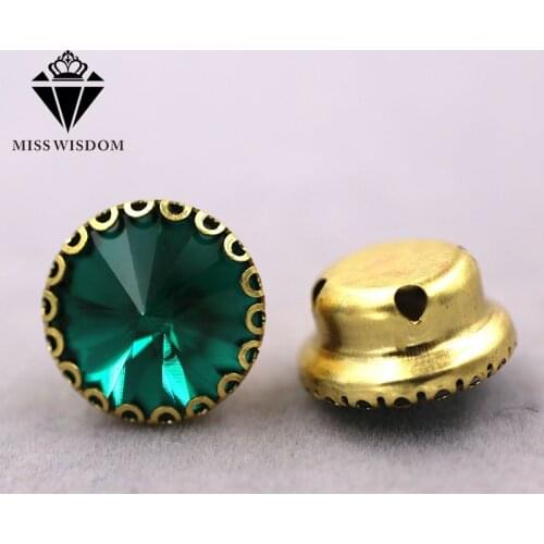New Malachite green Round shape glass crystal sew on rhinestones gold base lacy claw rhinestone strass Diy clothing accessories