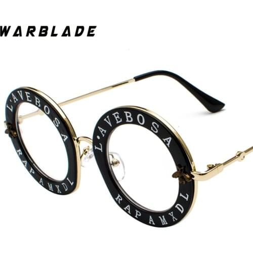 Black Retro Round Glasses Clear Lens English Letters Little Bee Men Women Brand Glasses Fashion Male Female Oculos De Sol