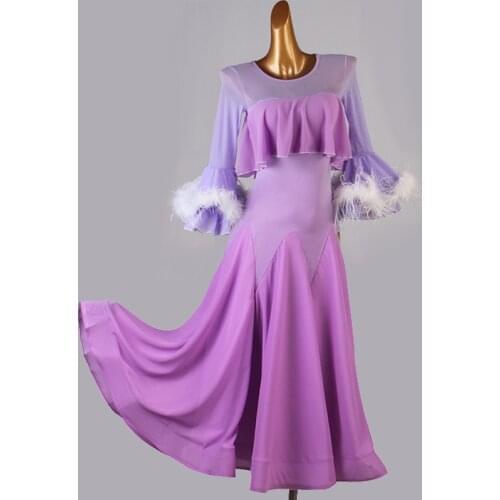 Feather ballroom dance dresses standard ballroom dancing clothes Competition standard dance dress waltz foxtrot dress women