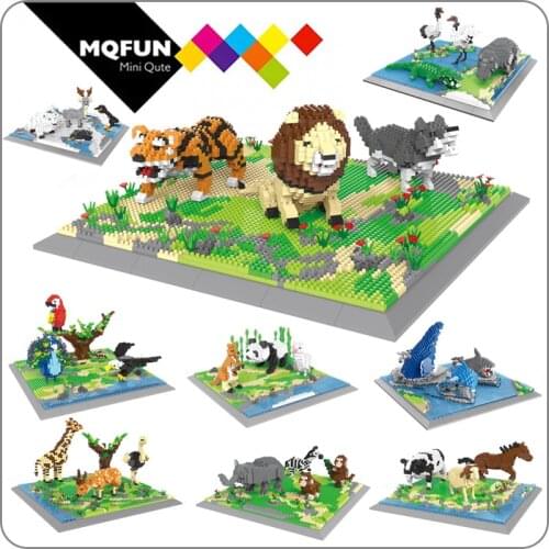 PZX Plastic Building Blocks Park Model Micro Brick Animal Zoo Educational Toys for Kids Gift Children New Year Present Christmas