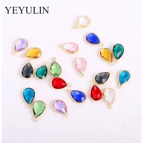 Water Drop Charms Quartz Crystal Opal Blue Purple Birthstone Pendants For Necklace Bracelets DIY Jewelry Connectors Wholesale