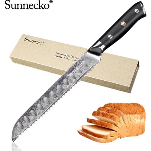 SUNNECKO Professional 8 inch Bread Knife 73 Layers Damascus Steel Sharp Blade Kitchen Knives G10 Handle Cake Slicer Cutter Knife