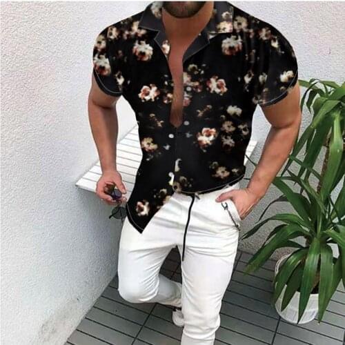 Mens Short-Sleeve Clothing Printe Shirt 2021 Summer Fashion Floral Print brand fastener Casual Lapel Shirt