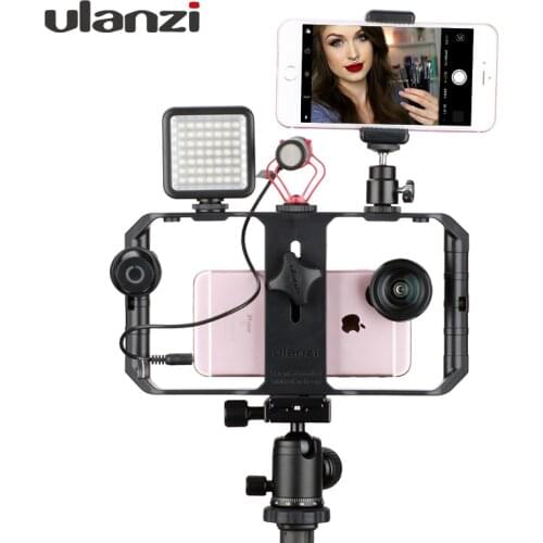 Ulanzi Smartphone Video Rig Youtube Facebook Live Stream Stabilizer w Microphone Led Light Bluetooth Remote Control for iPhone 8
