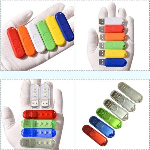 LED USB Night Light Portable U Disk Lamp 3LEDs 1.5W Reading Lamps Colorful Mini Book Lights DC5V Power Bank Powered Camping Bulb