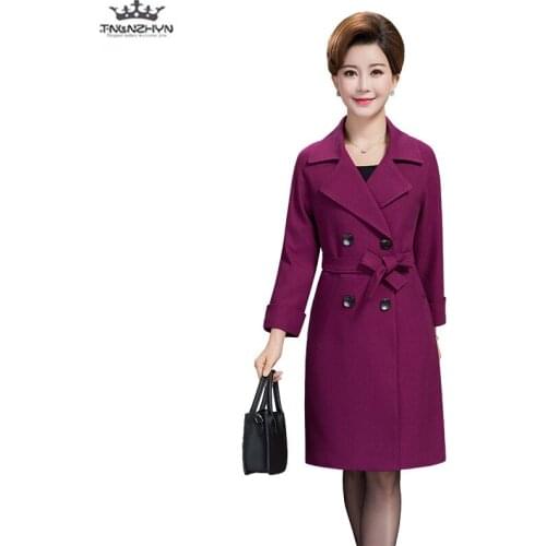 Tnlnzhyn 2019 Spring Autumn Middle age Women Trench Coat Fashion Double-breasted Windbreaker Coat Medium long Outerwear Y1061