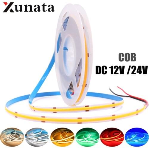 Ultra Bright COB LED Strip Light DC12V 24V Natural white/red/blue/green FOB Linear Ribbon Flex Tape Dimmable Commercial Light