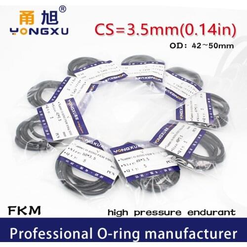 2PCS/lot Black FKM fluororubber Rubber O-rings Seals CS3.5mm OD42/43/44/45/46/47/48/49/50*3.5mm Ring Gasket Rings Sealing Washer