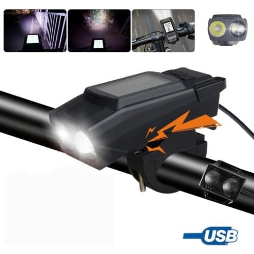 Multi-functional 3 in 1 USB Bike Lamp LED Front Bicycle Light Bike Computer Flashlight Cycling Speedometer with Horn Function