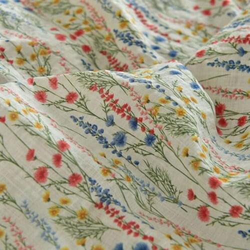 High quality Linen cotton ramie fabric bouquet printing tissu High-end dresses clothes material