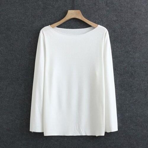 Plus size slash neck long sleeve women spring autumn t shirt 2021 ladies solid black white gray tee shirt femme t-shirts