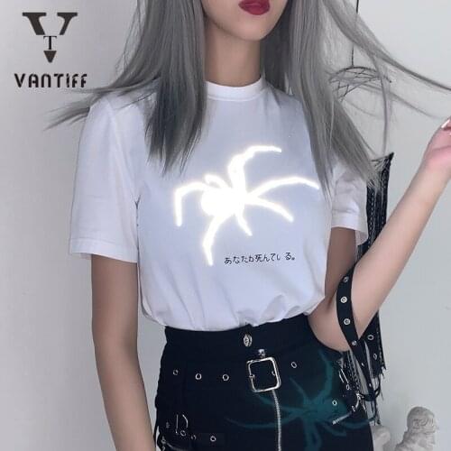 Women Clothing Street Gothic Anti-world Print T-shirt Female Japanese Round Collar Short-sleeved Trim Body Clothes A Hair