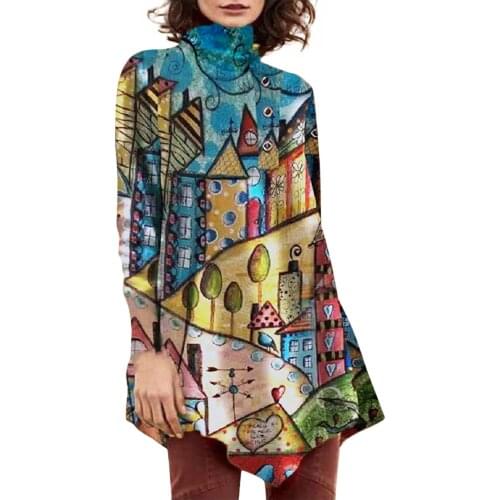 Halloween Cartoon Printing Womens Tunic Turtleneck Long Sleeve Top Casual Plus Size Pullovers Woman Blouses Blusas Mujer