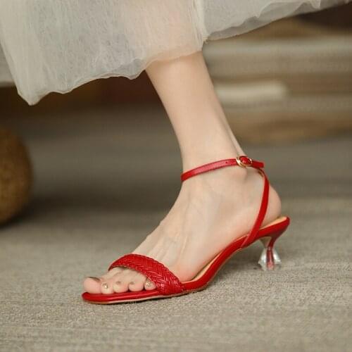 QZYERAI Sexy New Summer Style Genuine Leather Women Sandals High Heels Fashion Wedding Party Shoes Cowhide Sandals Pumps