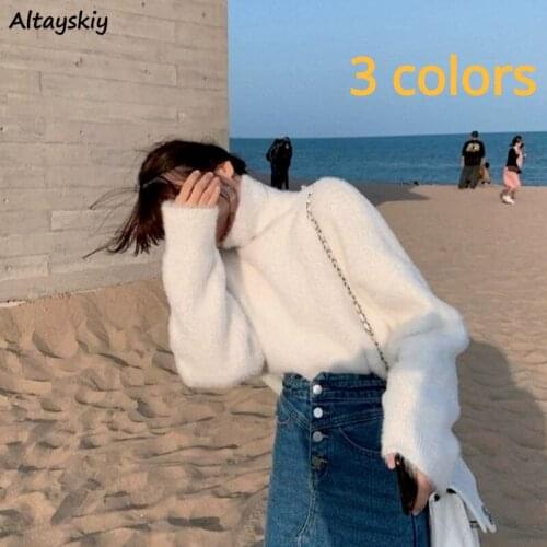 3 Colors Sweaters Women Korean Style Slim Ulzzang Leisure Solid Simple Autumn Elegant Female Pullovers Mohair Chic Trendy Warm