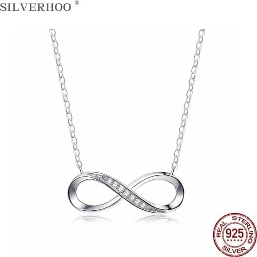 SILVERHOO 925 Sterling Silver Necklace Infinite Love Womens Adjustable Friendship Necklace Wedding Creative Gift Pendant Chain