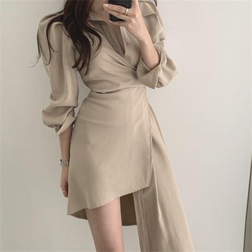 Alien Kitty 2021 Retro Irregular Dress Hot Slim Femme Casual New Autumn Full Sleeves 2021 Women Shirt Dress Elegant Vestidos