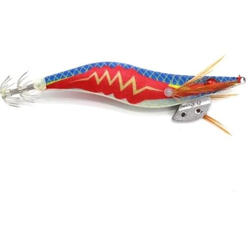 1Pcs Rattle Squid Jigs Metal Ball Inside Wood Shrimp with Squid Jig Hooks 3.5# Octopus Cuttlefish Fishing Lure