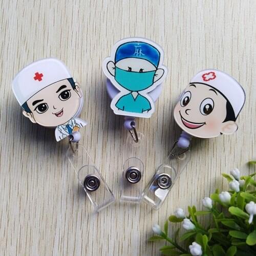 1Pcs Doctors Nurse Office Retractable Pull Badge ID Lanyard Name Tag Card Badge Holder Key Ring Chain Clips