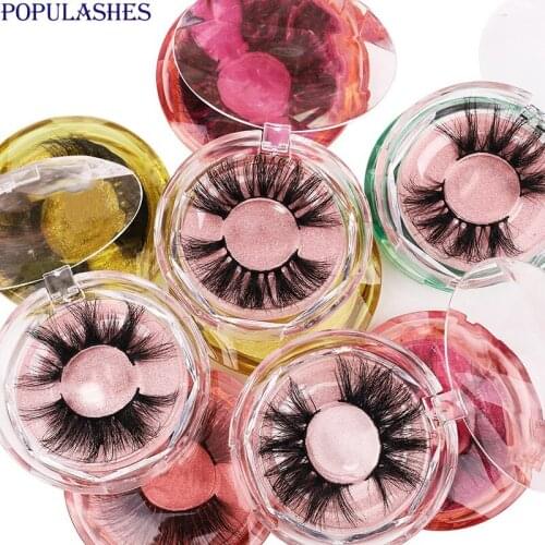 Wholesale 20 Pair 25mm Real Mink Fur False Eyelashes Bulk Dramatic Soft Long Diamond Round Box Case Packaging Glitter Base