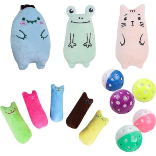 12Pcs/Set Cat Play Toy Interactive Plush Cat Chew Toy Plastic Jingle Ball Cat Toy Fuuny Teeth Grinding Catnip Toys Chewing Toy