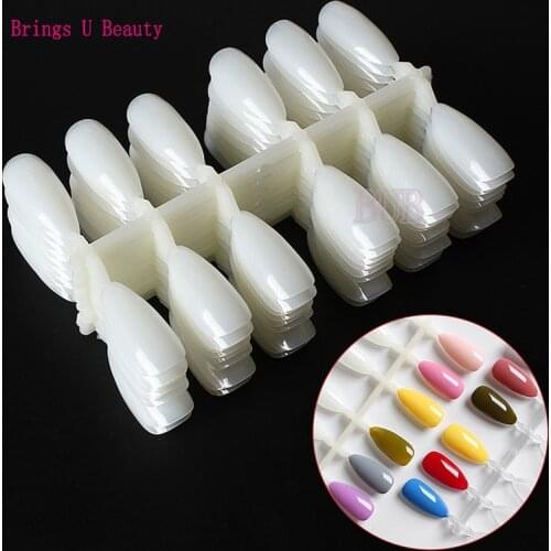 120 Almond Shape Nail Art Fake Nail Tips Polish UV Gel Practice Palette Color Display Board Natural Clear for DIY Nail Salon
