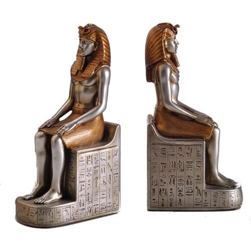 2PCS/SET ANCIENT EGYPT KING PHARAOH BOOKENDS STATUE RESIN CRAFTS RETRO FIGURE BOOK END SCULPTURE HOME DESKTOP DECORATION R2927