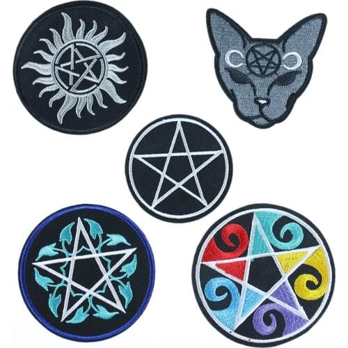 2Pcs Satan Pentagram Iron on Patch Goat Applique Evil Symbol Embroidered DIY Hat Coat Dress Accessories Cloth Sticker Animal
