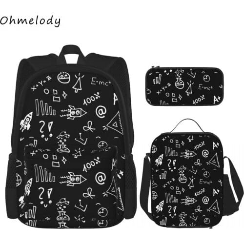 Blackboard Graffiti 3PCS School Backpacks Lunch Bags Pencil Case for Children Book Bags Teens Boys Girls Casual Daypacks