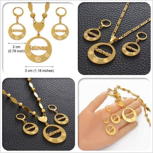 Anniyo Satowan Pendant Necklaces & Earrings set for Women Girls Flower Jewelry Gifts Gold Color Chuuk Ethnic Jewellery #109421