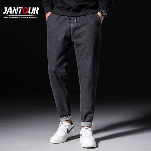 Jantour Brand Black Jeans Men 2020 Autumn Winter Fashion Big Pocket Harem Pants Elasticity Drawstring Pantalones Male Size 28-38