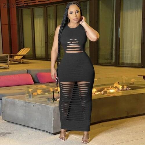 ZKYZWX Elegant Hollow Out Dress Vacation Sets 2021 Fashion Casual Hole Women Summer Clothes Sexy Club Night Party Maxi Dresses