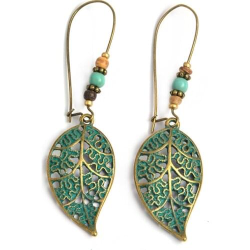 Ethnic Vintage Leaf Rustic Drop Dangle Unique Natural Real Leaf Earrings For Women Fine Jewelry Gift for Best Her