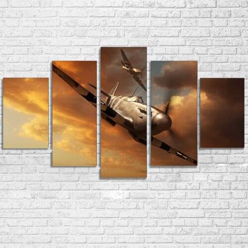 Unframed Canvas Wall Art Home Decor Painting Poster 5 Panels Plane Landscape For Living Room Modern Printed HD Pictures
