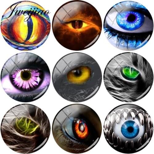 JWEIJIAO 5pcs Glass Cabochon Animal Wolf Eyes Glass Dome DIY Brooch Keychain Necklace Demo Flat Back Making Findings